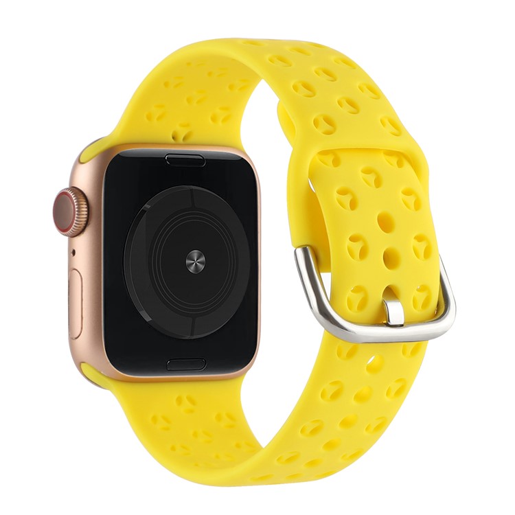 Sport Bands for Apple Watch Series 10 42mm / 9 8 7 41mm / SE (2023) SE (2022) SE 6 5 4 40mm / 3 2 1 38mm Soft Silicone Hollow Waterproof Watch Strap - Yellow
