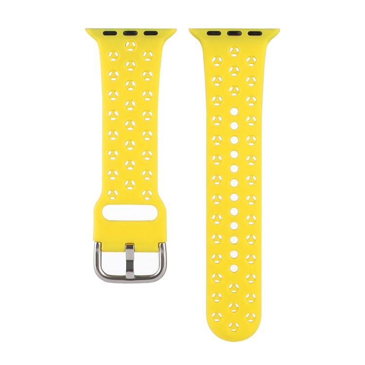 Sport Bands for Apple Watch Series 10 42mm / 9 8 7 41mm / SE (2023) SE (2022) SE 6 5 4 40mm / 3 2 1 38mm Soft Silicone Hollow Waterproof Watch Strap - Yellow