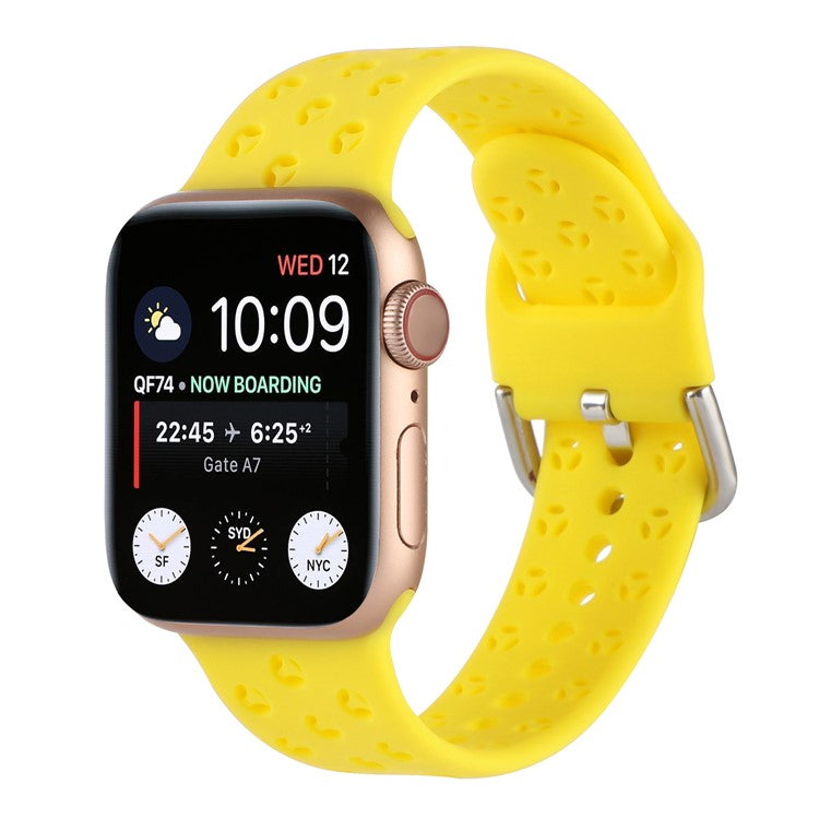 Sport Bands for Apple Watch Series 10 42mm / 9 8 7 41mm / SE (2023) SE (2022) SE 6 5 4 40mm / 3 2 1 38mm Soft Silicone Hollow Waterproof Watch Strap - Yellow