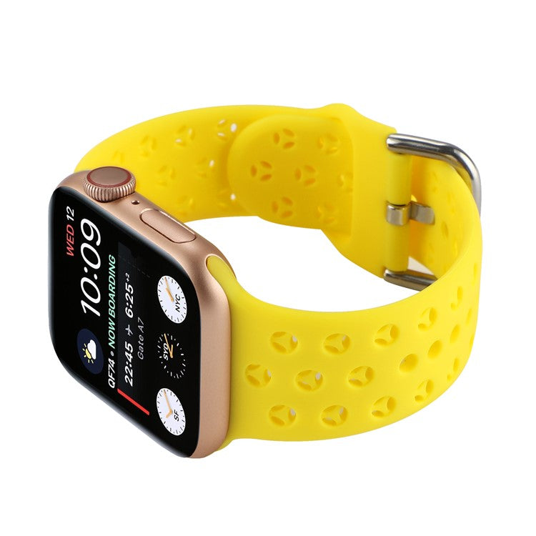 Sport Bands for Apple Watch Series 10 42mm / 9 8 7 41mm / SE (2023) SE (2022) SE 6 5 4 40mm / 3 2 1 38mm Soft Silicone Hollow Waterproof Watch Strap - Yellow