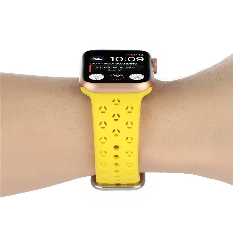 Sport Bands for Apple Watch Series 10 42mm / 9 8 7 41mm / SE (2023) SE (2022) SE 6 5 4 40mm / 3 2 1 38mm Soft Silicone Hollow Waterproof Watch Strap - Yellow