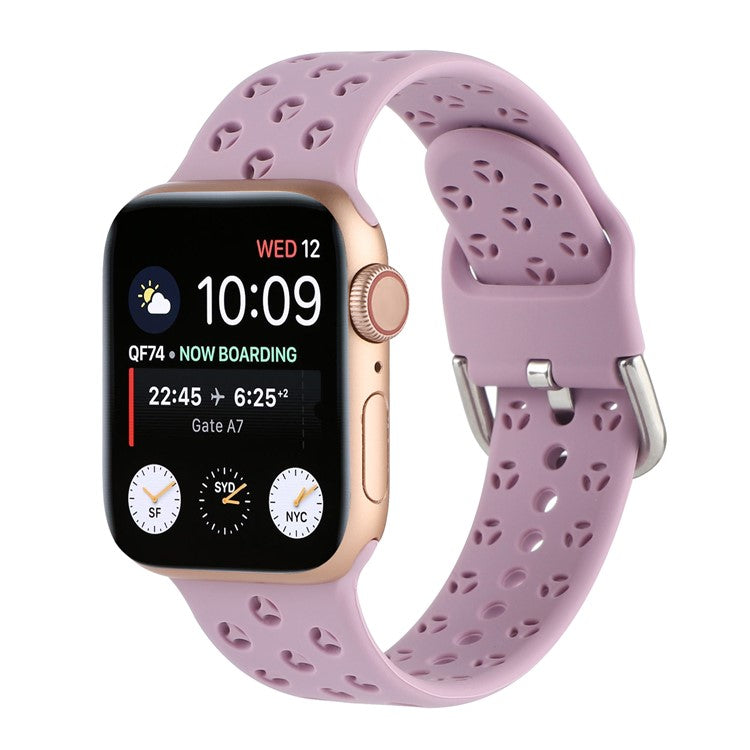 Sport Bands for Apple Watch Series 10 42mm / 9 8 7 41mm / SE (2023) SE (2022) SE 6 5 4 40mm / 3 2 1 38mm Soft Silicone Hollow Waterproof Watch Strap - Light Purple