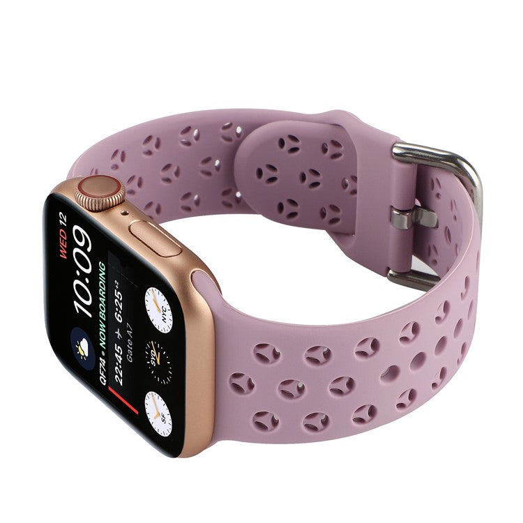 Sport Bands for Apple Watch Series 10 42mm / 9 8 7 41mm / SE (2023) SE (2022) SE 6 5 4 40mm / 3 2 1 38mm Soft Silicone Hollow Waterproof Watch Strap - Light Purple