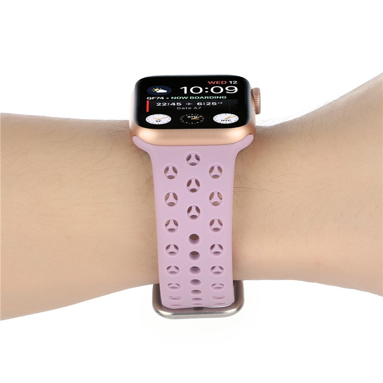 Sport Bands for Apple Watch Series 10 42mm / 9 8 7 41mm / SE (2023) SE (2022) SE 6 5 4 40mm / 3 2 1 38mm Soft Silicone Hollow Waterproof Watch Strap - Light Purple
