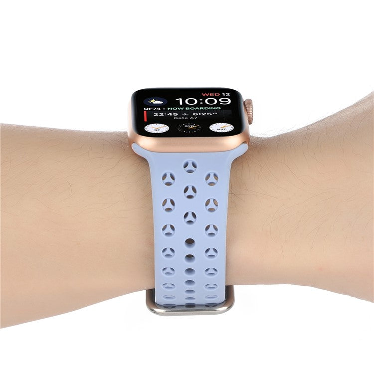 Sport Bands for Apple Watch Series 10 42mm / 9 8 7 41mm / SE (2023) SE (2022) SE 6 5 4 40mm / 3 2 1 38mm Soft Silicone Hollow Waterproof Watch Strap - Baby Blue