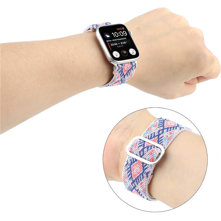 Watch Strap for Apple Watch Series 10 42mm / 9 8 7 41mm / SE (2023) SE (2022) SE 6 5 4 40mm / 3 2 1 38mm Elastic Nylon Braided Watch Band - Style G