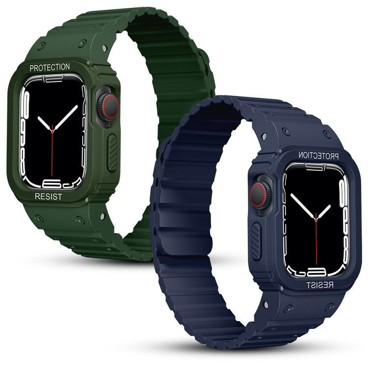 For Apple Watch Ultra 49mm Watch Band Magnetic Silicone Strap with Protective Watch Case - Black