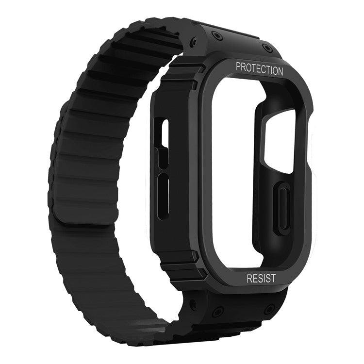 Magnetic Watch Band For Apple Watch Series 8 / 7 45mm / Series 6 / 5 / 4 / SE / SE (2022) 44mm , Silicone Sports Strap with Case - Black