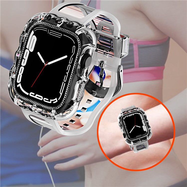For Apple Watch Series 9 / 8 / 7 41mm / 6 5 4 SE (2022) SE 40mm / 3 2 1 38mm Watch Bands with Case Soft TPU Rugged Wristbands - Transparent