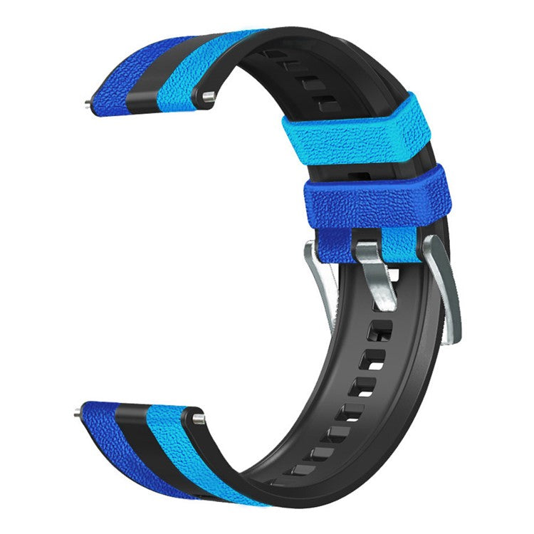 For Huawei Watch Buds / GT 3 SE / GT 3 Pro Three Color Design Leather Coated Silicone Wrist Band 22mm Replacement Watch Strap - Blue / Black