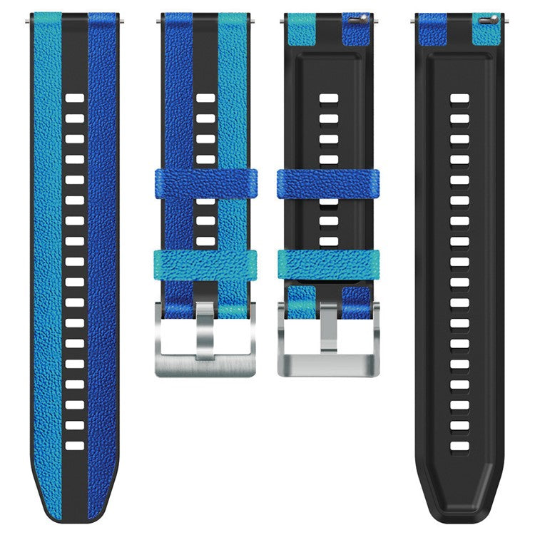 For Huawei Watch Buds / GT 3 SE / GT 3 Pro Three Color Design Leather Coated Silicone Wrist Band 22mm Replacement Watch Strap - Blue / Black