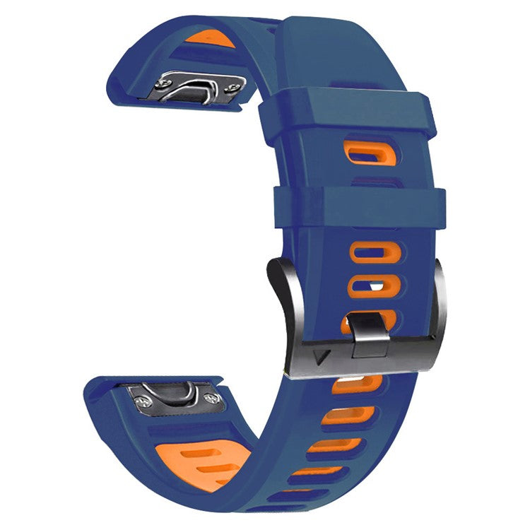 For Garmin Tactix Delta / Enduro / Fenix 7X Silicone Watch Strap Dual Color Quick Release Watchband - Midnight Blue / Orange