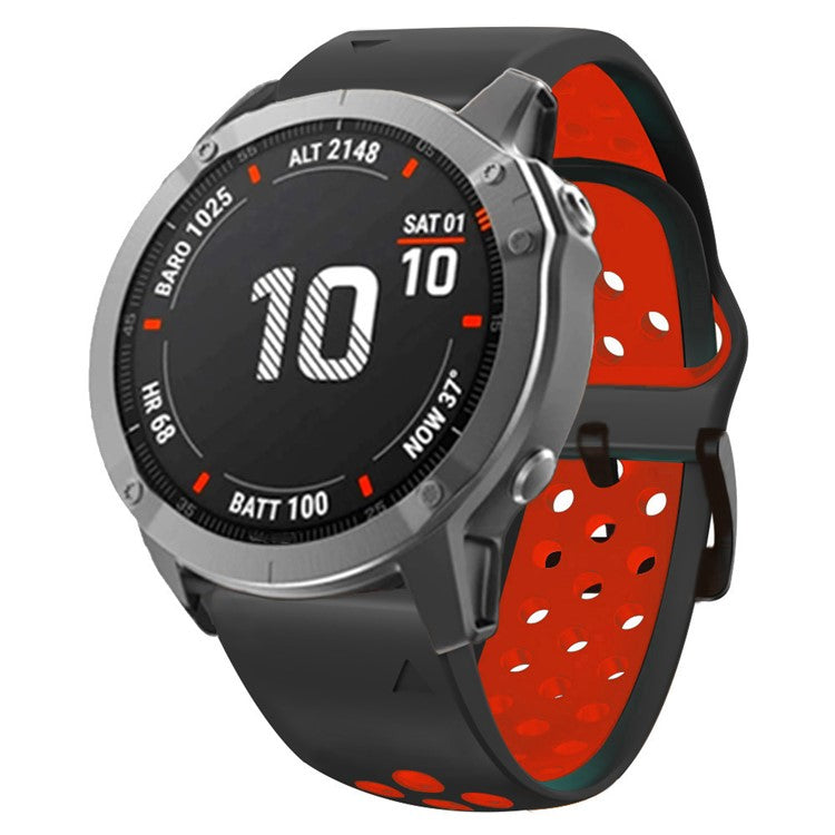 For Garmin Tactix Delta / Enduro / Fenix 7X Silicone Watch Band Dual Color Quick Release Wrist Strap - Black / Red