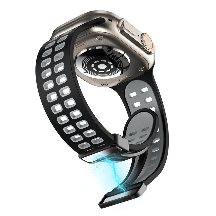 For Apple Watch Series 9 / 8 / 7 41mm / 6 / 5 / 4 / SE (2023) / SE (2022) / SE 40mm / 3 / 2 / 1 38mm Magnetic Band Dual Color Silicone Watch Strap - Black / Grey