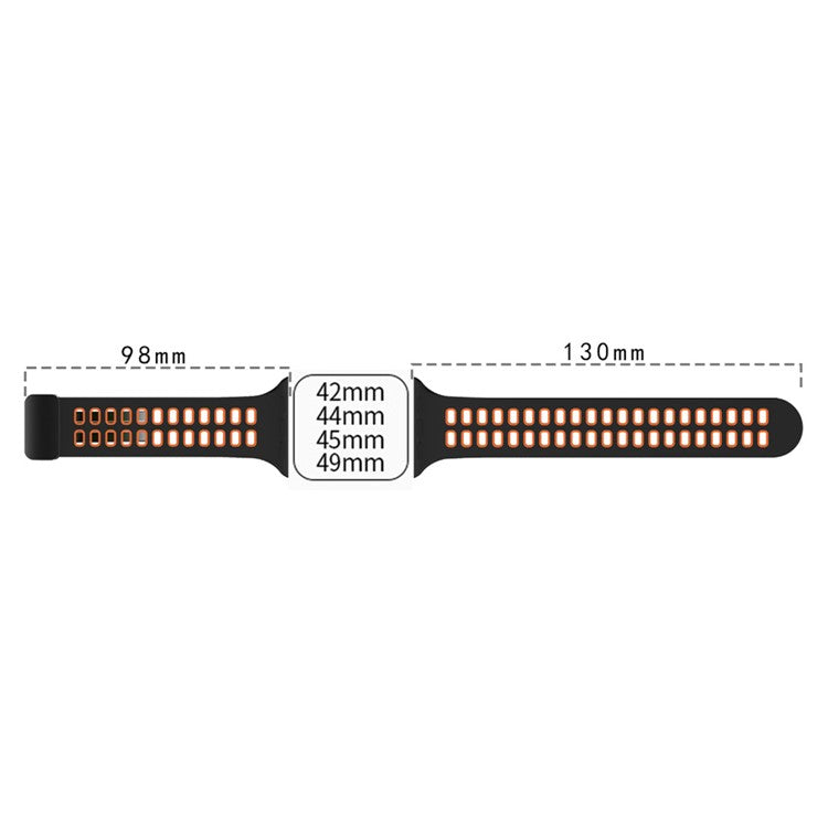 Silicone Watch Band for Apple Watch Series 10 46mm / Ultra 2 Ultra 49mm / Series 9 8 7 45mm / 6 5 4 SE (2023) SE (2022) SE 44mm / 3 2 1 42mm Magnetic Folding Buckle Dual Color Strap - Black / Grey