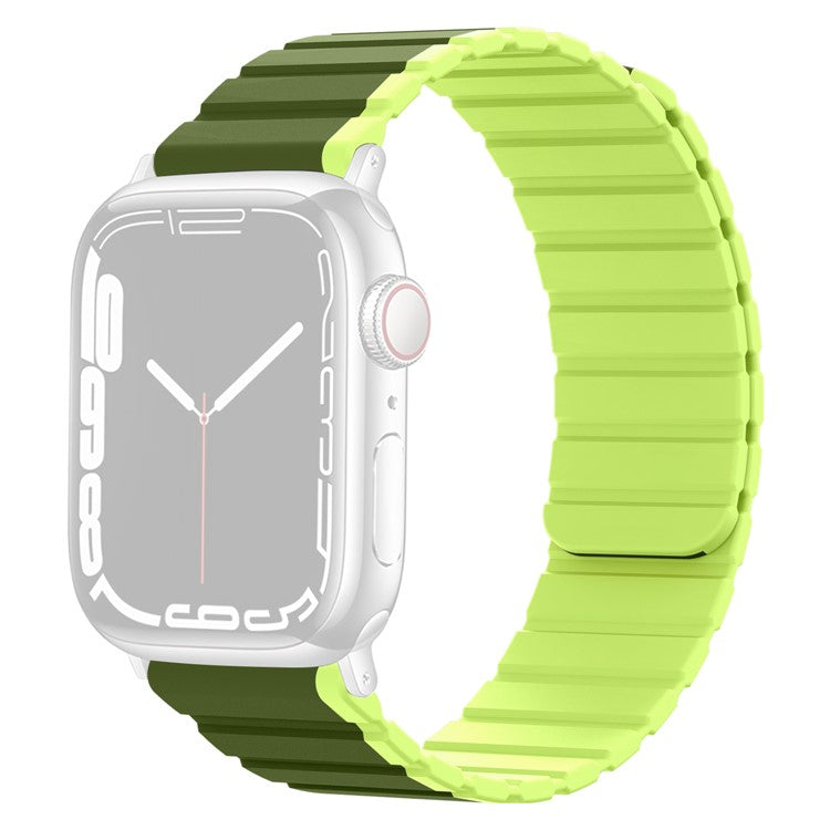 Magnetic Watch Band for Apple Watch Series 10 46mm / Ultra 2 Ultra 49mm / Series 9 8 7 45mm / 6 5 4 SE (2023) SE (2022) SE 44mm / 3 2 1 42mm Dual Color Silicone Watch Strap - Dark Green / Light Green