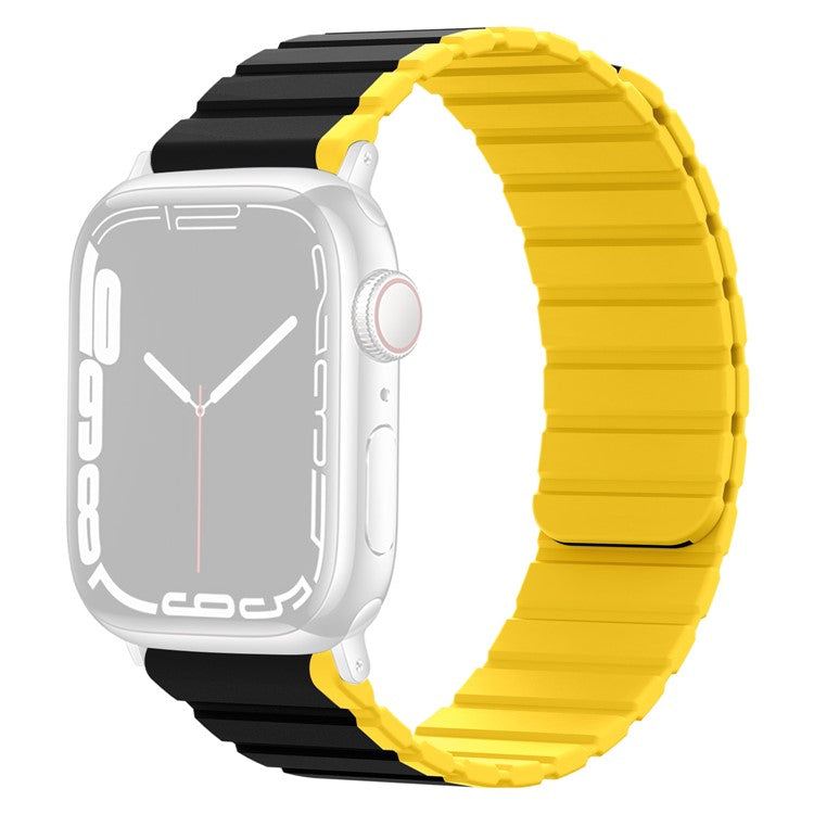 Silicone Watch Band for Apple Watch Series 10 42mm / 9 8 7 41mm / SE (2023) SE (2022) SE 6 5 4 40mm / 3 2 1 38mm Dual Color Adjustable Magnetic Strap - Black / Yellow