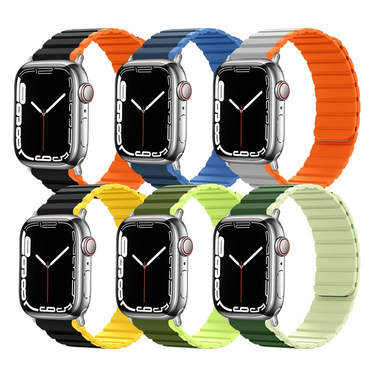 Silicone Watch Band for Apple Watch Series 10 42mm / 9 8 7 41mm / SE (2023) SE (2022) SE 6 5 4 40mm / 3 2 1 38mm Dual Color Adjustable Magnetic Strap - Black / Yellow