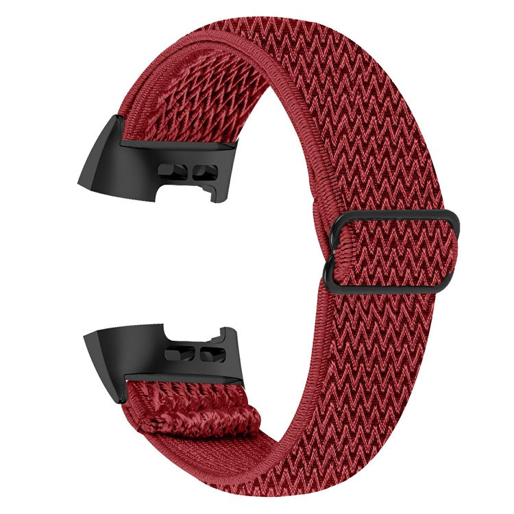 For Fitbit Charge 3 / 3 SE / 4 Elastic Watch Strap Adjustable Wrist Band with Black Connector - Red