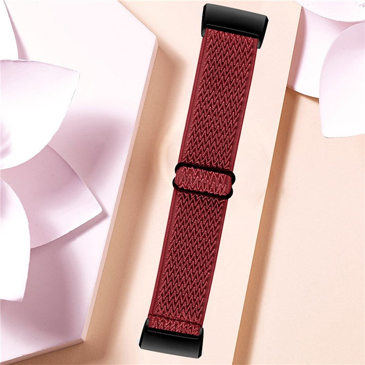 For Fitbit Charge 3 / 3 SE / 4 Elastic Watch Strap Adjustable Wrist Band with Black Connector - Red