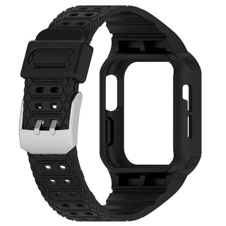For Apple Watch Series 8 / 7 45mm / 6 / 5 / 4 / SE / SE (2022) 44mm / 3 / 2 / 1 42mm TPE Watchband Integral Watch Strap with Case - Black