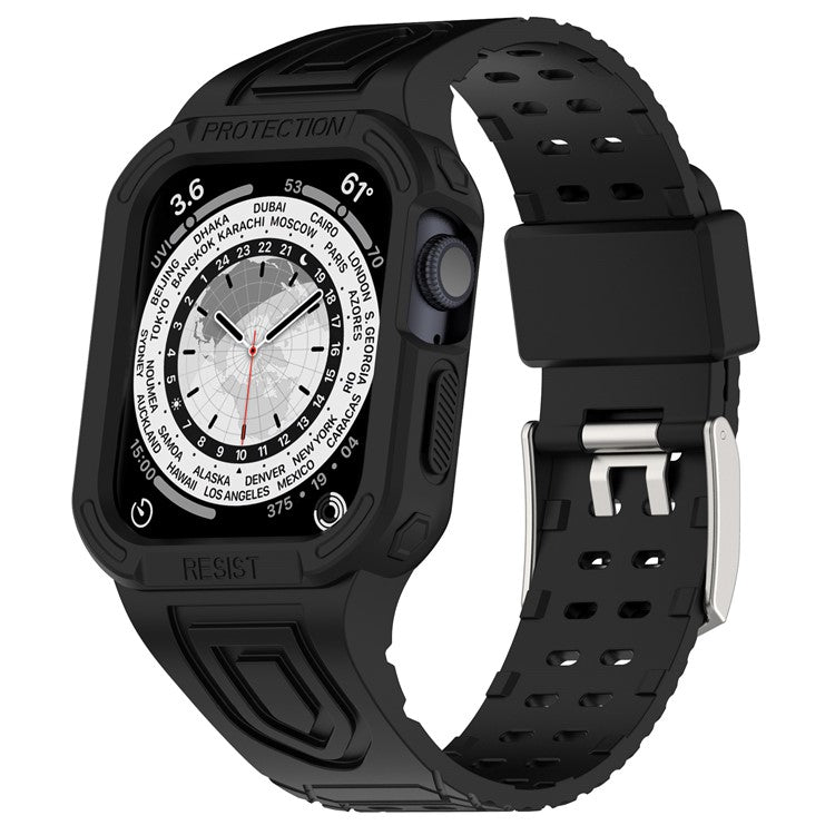 For Apple Watch Series 8 / 7 45mm / 6 / 5 / 4 / SE / SE (2022) 44mm / 3 / 2 / 1 42mm TPE Watchband Integral Watch Strap with Case - Black