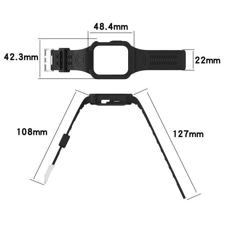 For Apple Watch Series 8 / 7 45mm / 6 / 5 / 4 / SE / SE (2022) 44mm / 3 / 2 / 1 42mm TPE Watchband Integral Watch Strap with Case - Black
