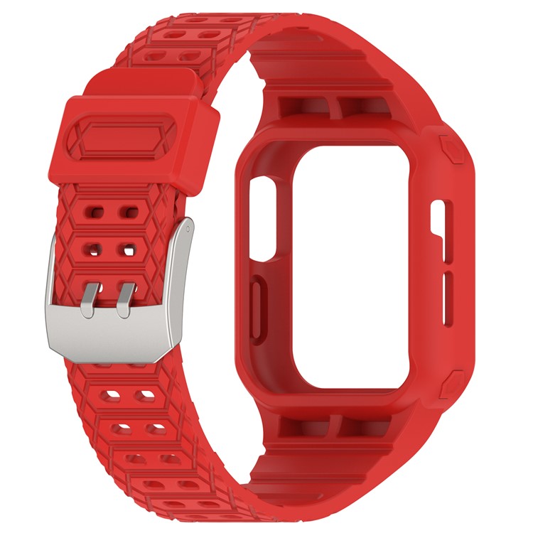 TPE Watch Strap for Apple Watch Ultra 49mm Integral Watch Band with Case - Red