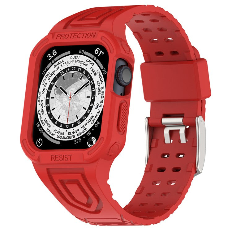 TPE Watch Strap for Apple Watch Ultra 49mm Integral Watch Band with Case - Red