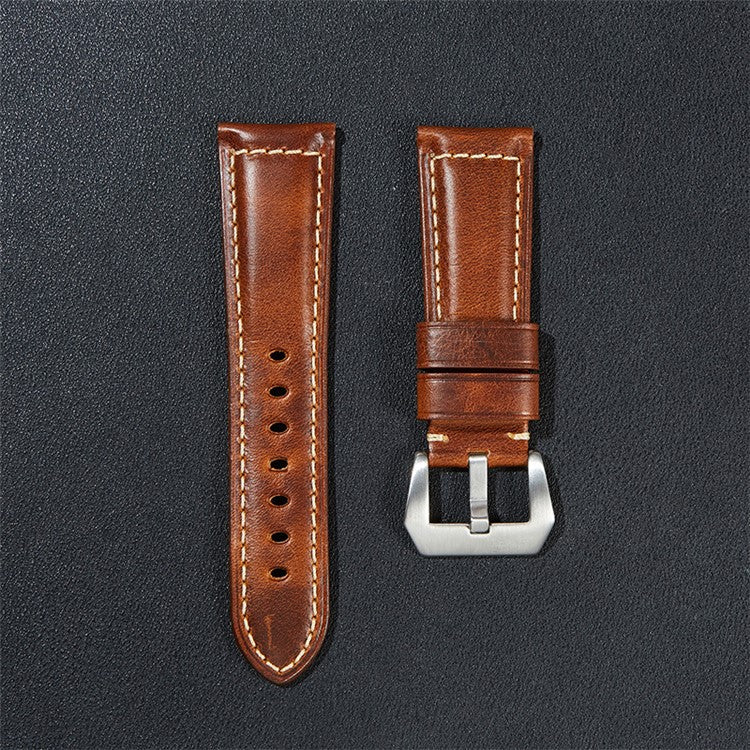 20mm Genuine Cow Leather Watch Band Vintage Replacement Watch Strap - Light Brown / Silver Buckle