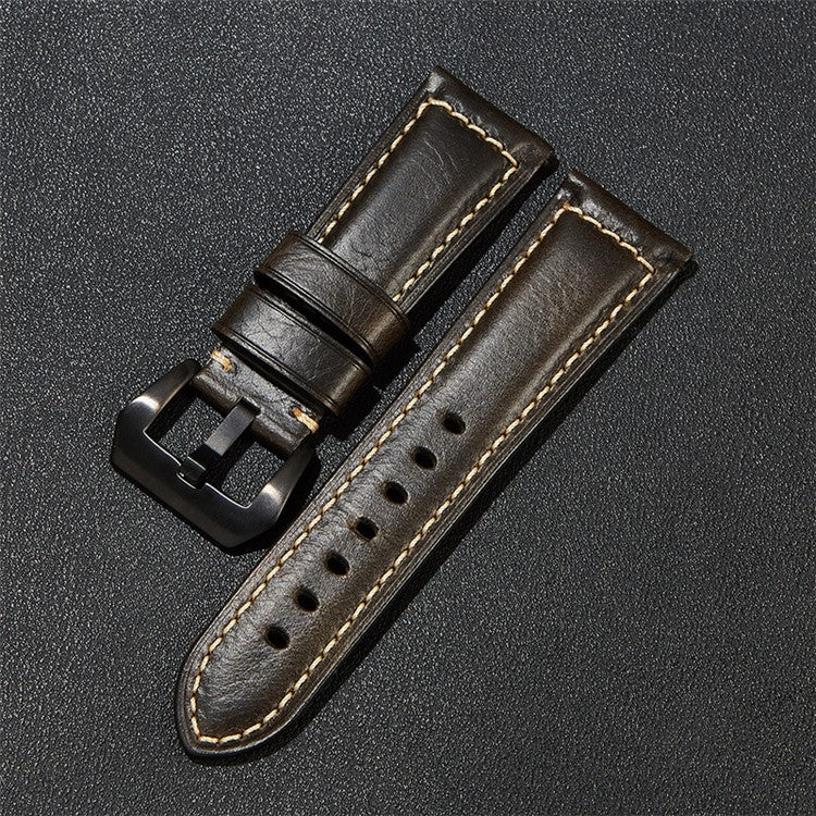 20mm Genuine Cow Leather Watch Band Vintage Replacement Watch Strap - Black / Black Buckle