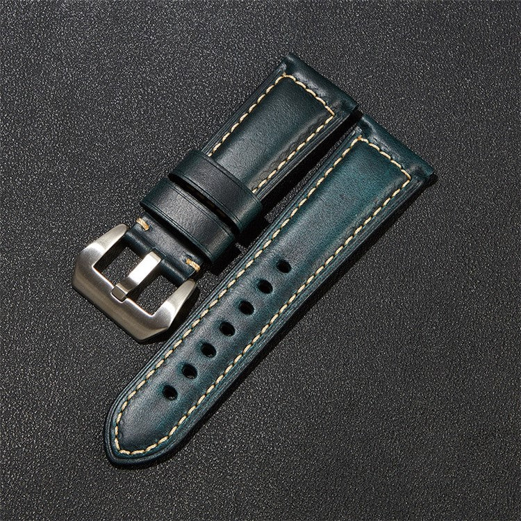 20mm Genuine Cow Leather Watch Band Vintage Replacement Watch Strap - Dark Blue / Silver Buckle
