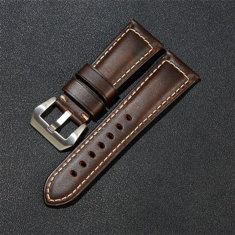 20mm Genuine Cow Leather Watch Band Vintage Replacement Watch Strap - Dark Brown / Silver Buckle