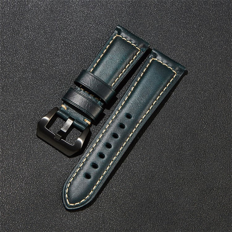 Retro Watch Band 22mm Genuine Cow Leather Wristwatch Strap - Dark Blue / Black Buckle