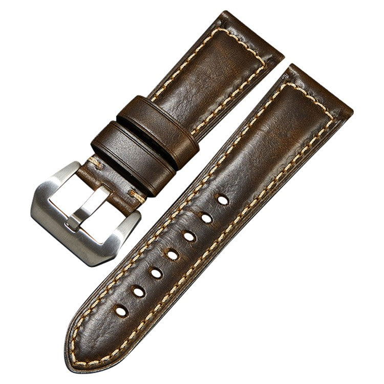 Genuine Cow Leather Watchband 26mm Universal Retro Watch Strap - Dark Green / Silver Buckle