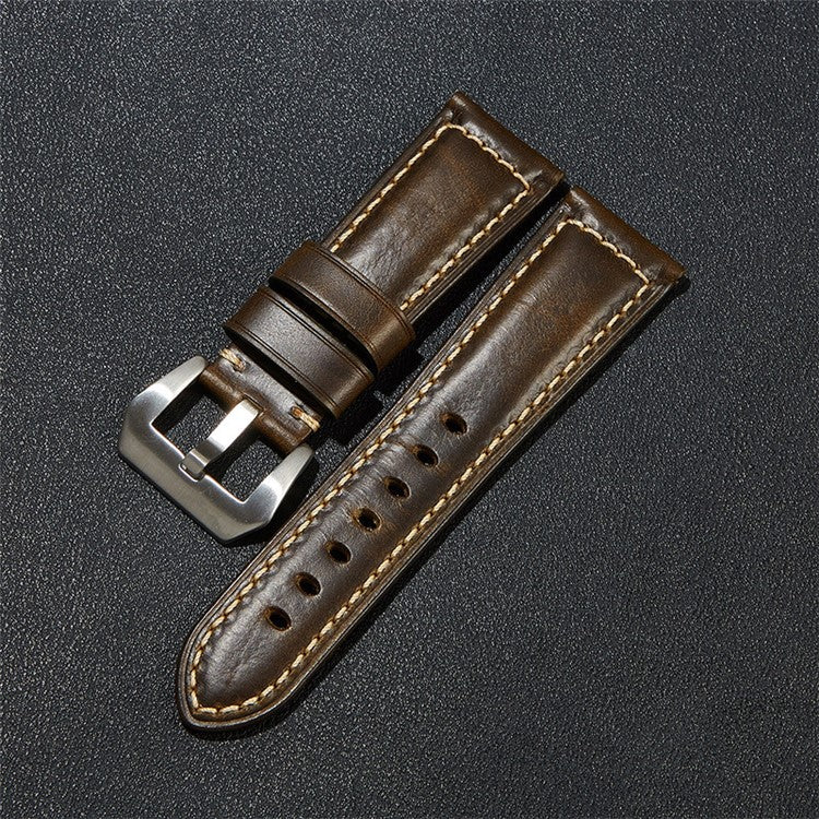 Genuine Cow Leather Watchband 26mm Universal Retro Watch Strap - Dark Green / Silver Buckle