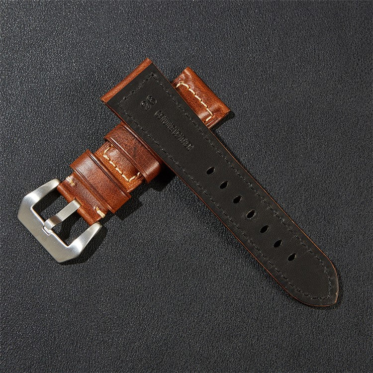 Genuine Cow Leather Watchband 26mm Universal Retro Watch Strap - Dark Green / Silver Buckle