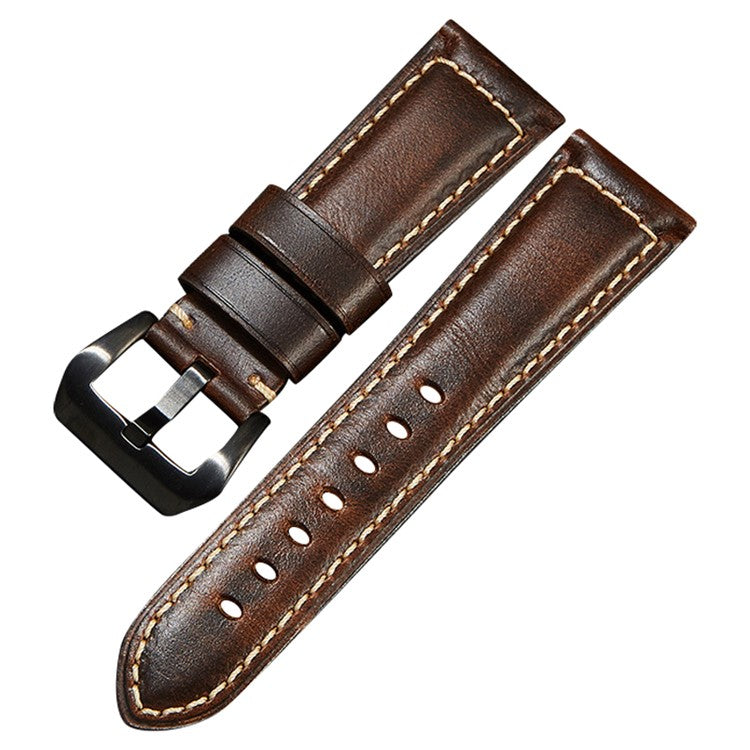 Genuine Cow Leather Watchband 26mm Universal Retro Watch Strap - Dark Brown / Black Buckle