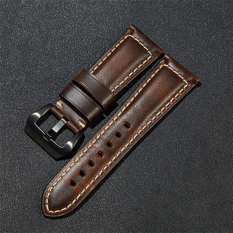 Genuine Cow Leather Watchband 26mm Universal Retro Watch Strap - Dark Brown / Black Buckle