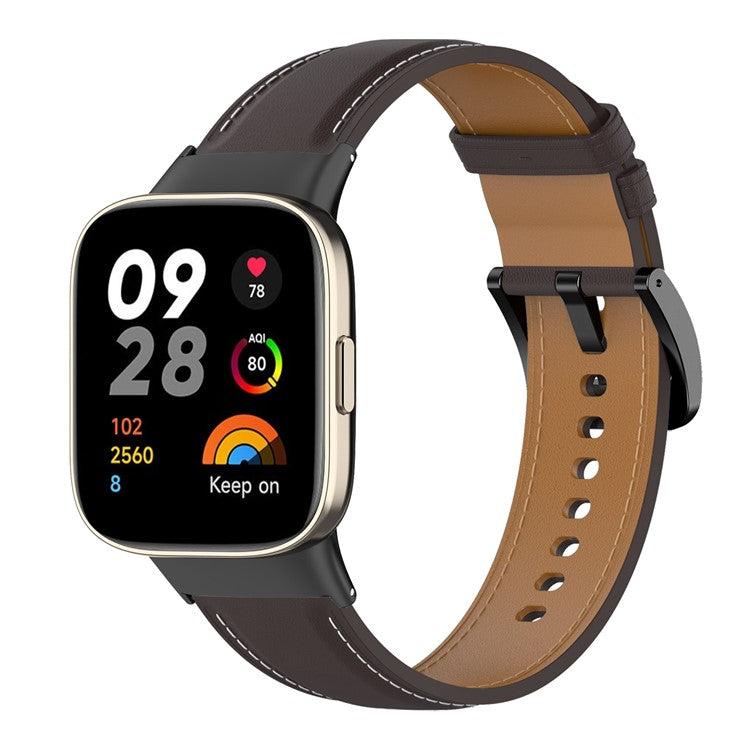 For Xiaomi Redmi Watch 3 Watch Band Genuine Cow Leather Adjustable Wrist Strap - Coffee