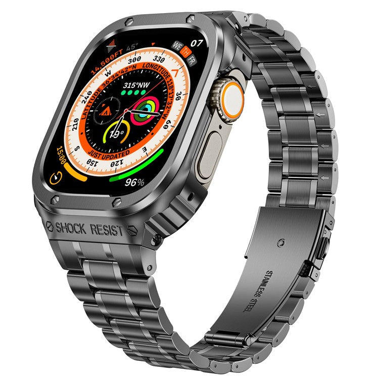 For Apple Watch Series 6 / 5 / 4 / SE (2022) / SE 44mm 5 Beads Metal Watch Strap Integral Watch Band with Case - Tarnish