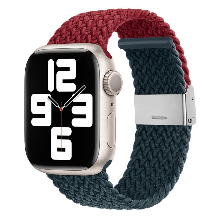 For Apple Watch Series 10 46mm / Ultra 2 Ultra 49mm / Series 9 8 7 45mm / 6 5 4 SE (2023) SE (2022) SE 44mm / 3 2 1 42mm Nylon Strap Braided Watch Band - Wine Red / Dark Blue
