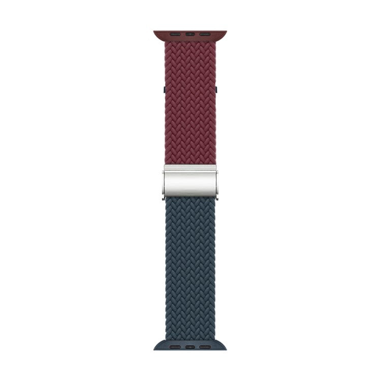 For Apple Watch Series 10 46mm / Ultra 2 Ultra 49mm / Series 9 8 7 45mm / 6 5 4 SE (2023) SE (2022) SE 44mm / 3 2 1 42mm Nylon Strap Braided Watch Band - Wine Red / Dark Blue