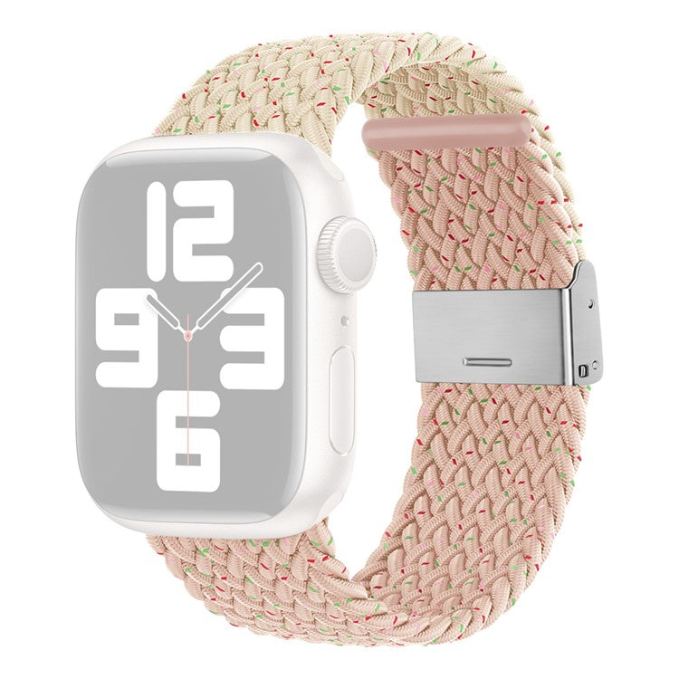 For Apple Watch Series 10 46mm / Ultra 2 Ultra 49mm / Series 9 8 7 45mm / 6 5 4 SE (2023) SE (2022) SE 44mm / 3 2 1 42mm Nylon Strap Braided Watch Band - Color Starlight / Pink