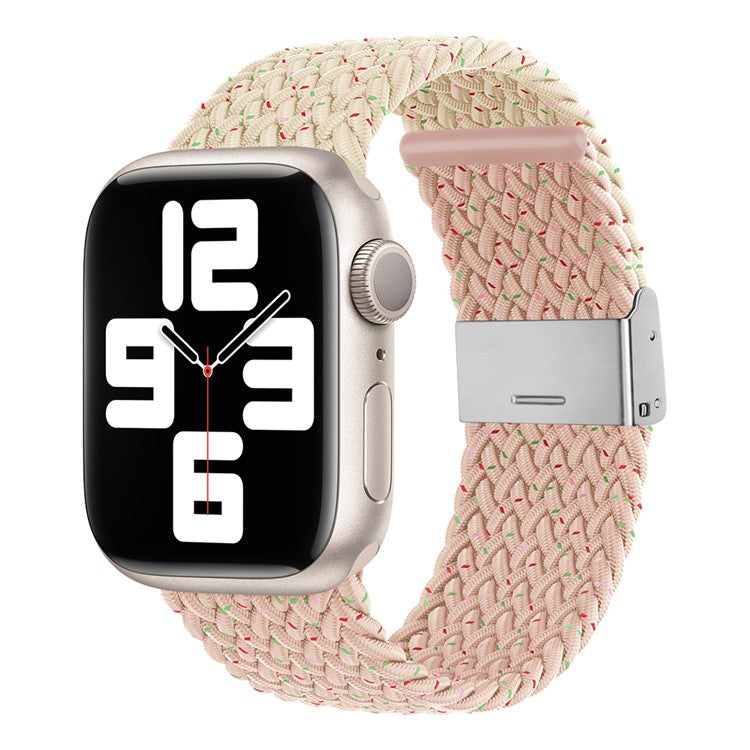 For Apple Watch Series 10 46mm / Ultra 2 Ultra 49mm / Series 9 8 7 45mm / 6 5 4 SE (2023) SE (2022) SE 44mm / 3 2 1 42mm Nylon Strap Braided Watch Band - Color Starlight / Pink
