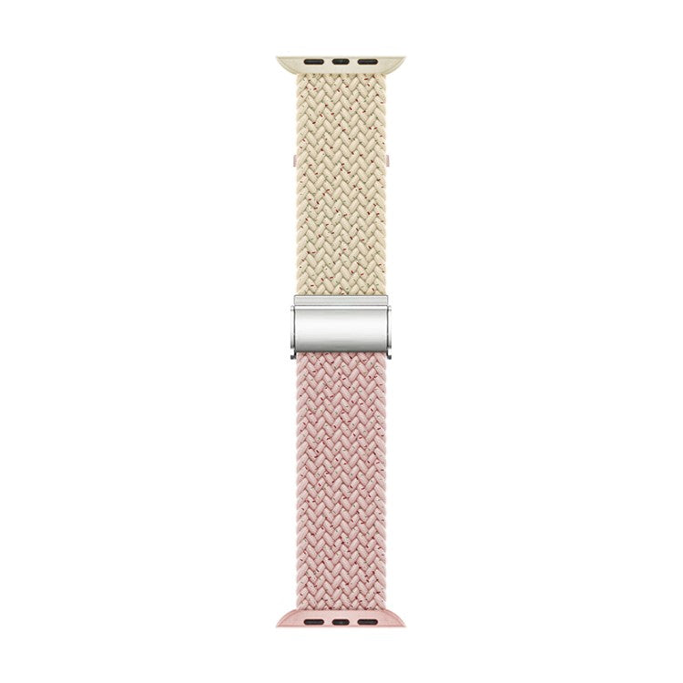 For Apple Watch Series 10 46mm / Ultra 2 Ultra 49mm / Series 9 8 7 45mm / 6 5 4 SE (2023) SE (2022) SE 44mm / 3 2 1 42mm Nylon Strap Braided Watch Band - Color Starlight / Pink