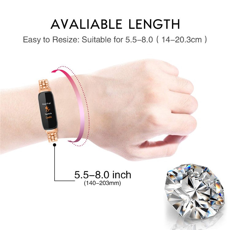 For Fitbit Inspire 3 Rhinestone Decor Alloy Wrist Strap Replacement Smartwatch Band - Rose Gold