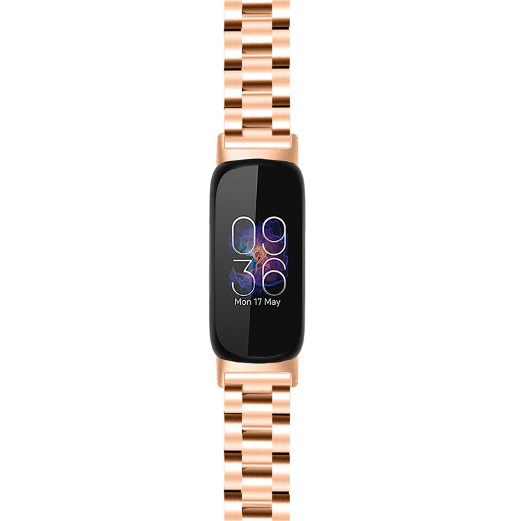 Wrist Strap for Fitbit Inspire 3 Stainless Steel 3 Beads Replacement Smart Watch Band - Rose Gold