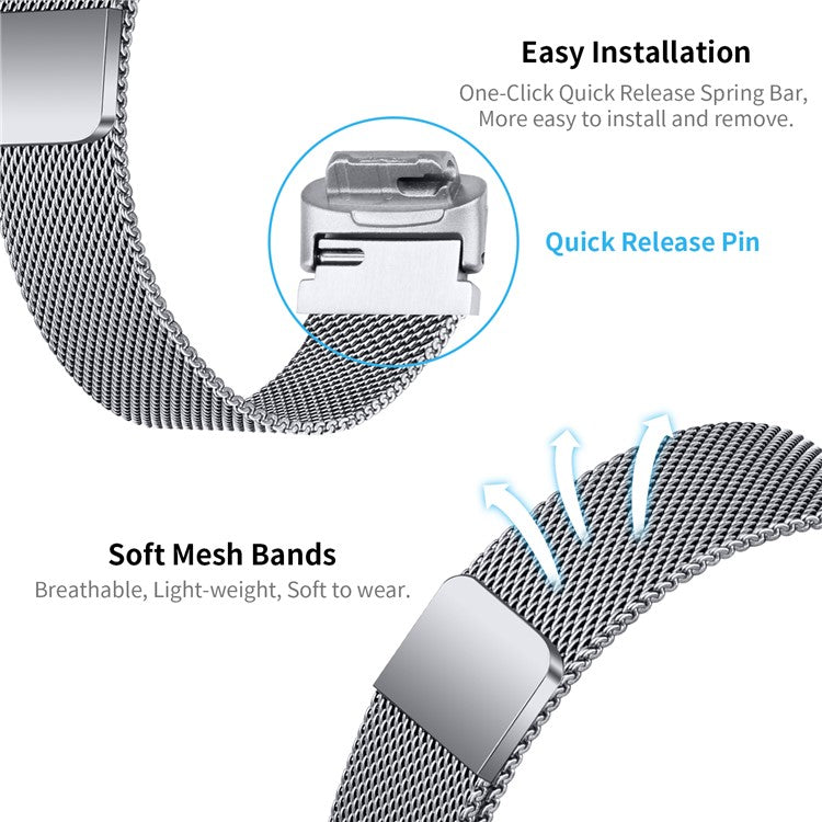 For Fitbit Inspire 3 Stainless Steel Smart Watch Band Magnetic Milanese Metal Mesh Strap - Silver