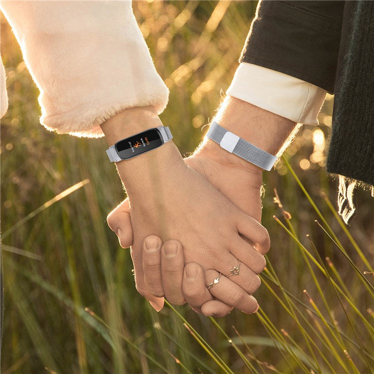 For Fitbit Inspire 3 Stainless Steel Smart Watch Band Magnetic Milanese Metal Mesh Strap - Silver